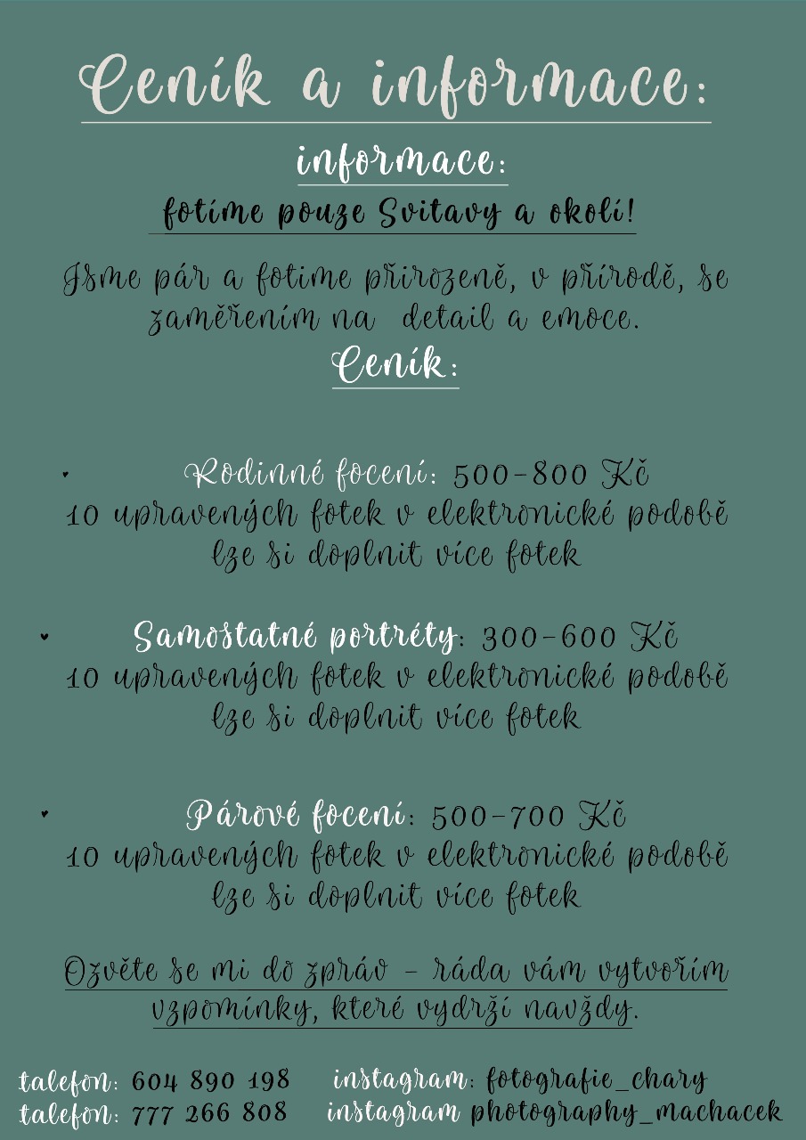 Ceník focení – rodinné, portrétní a párové focení Svitavy